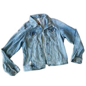 Freestyle Revolution Denim Jean Jacket Size XL Womens Distressed Blue Cotton